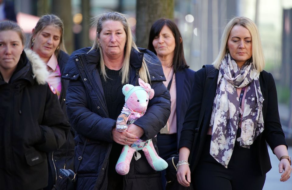 Olivia's mum Cheryl, who was also injured in the attack, arrives at court today