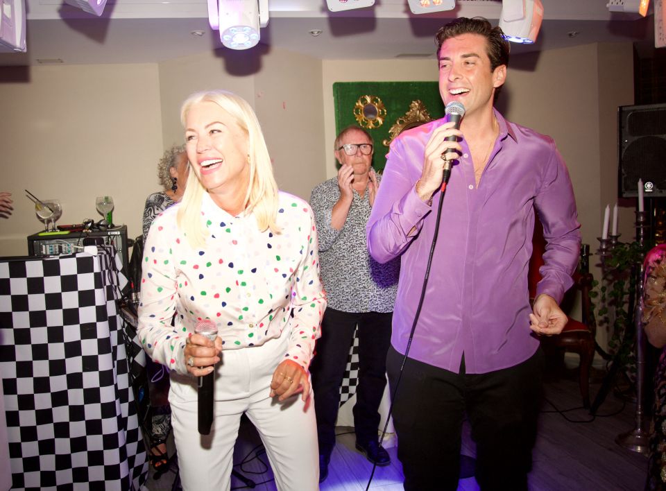 Denise van Outen and Towie's Arg singing at the restaurant last week