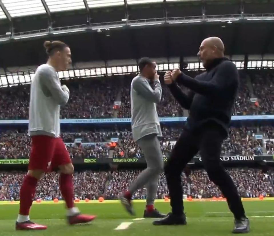 Pep Guardiola celebrated in front of the Liverpool substitutes