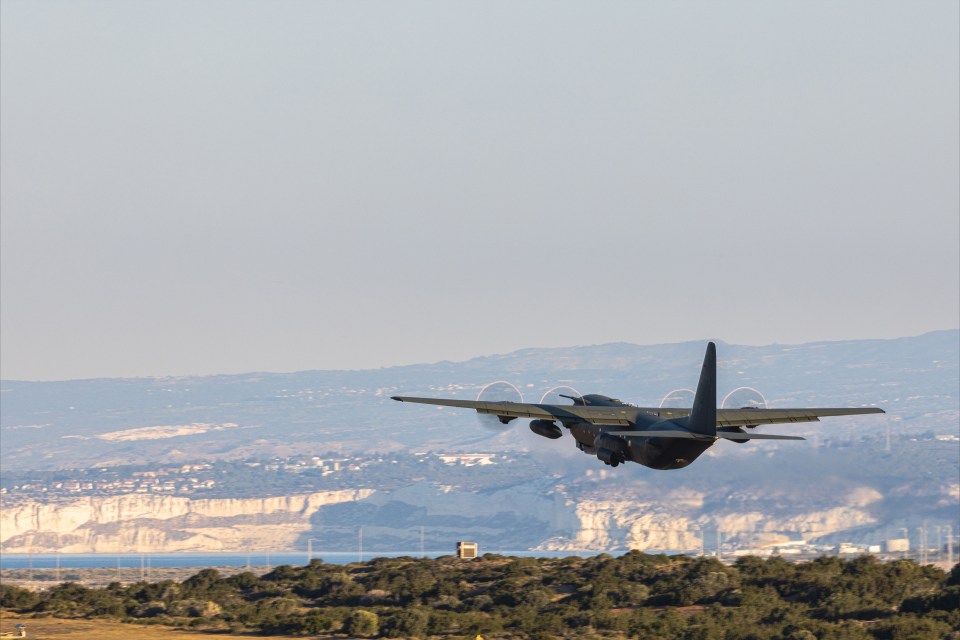 The Hercules takes off from Cyprus en route to Sudan