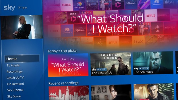 a screenshot of the sky tv app showing the home screen