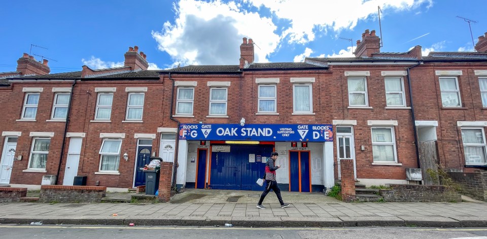 The entrance to Luton Town FC's ground, Kenilworth Road, is cut into a row of terraced houses