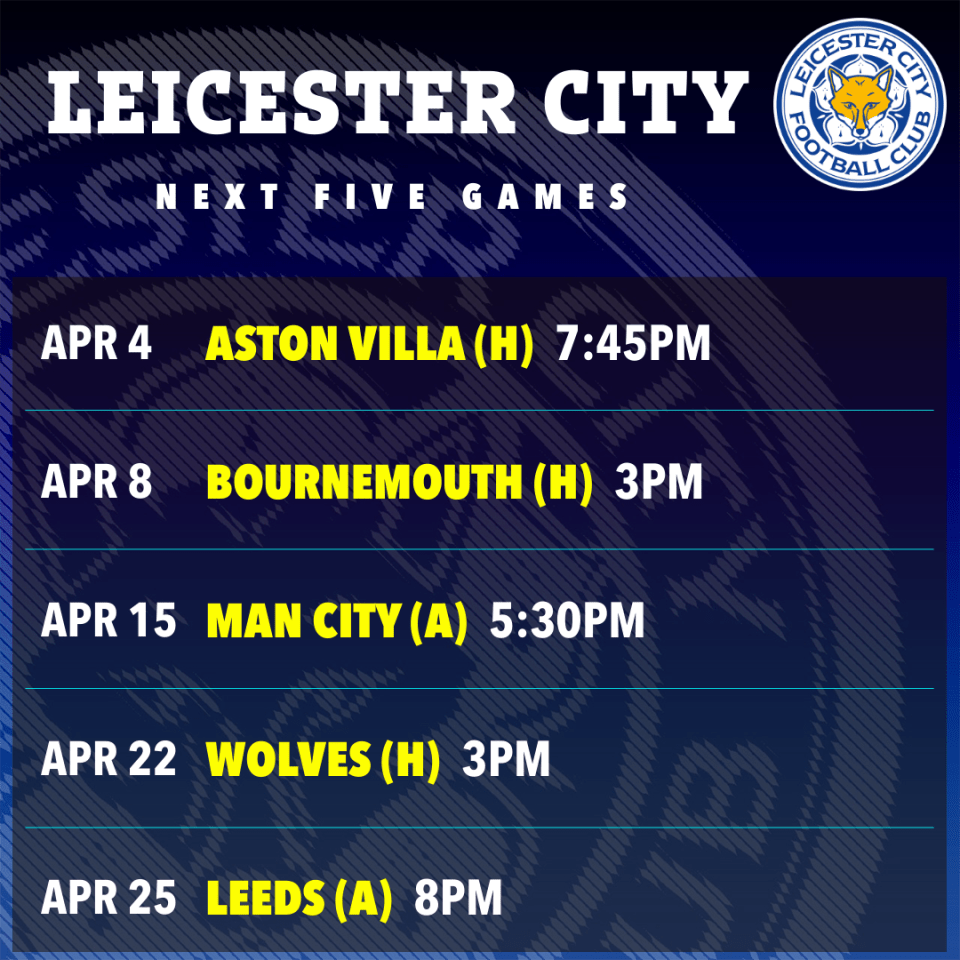 The Foxes face several teams around them in the table in their next five games