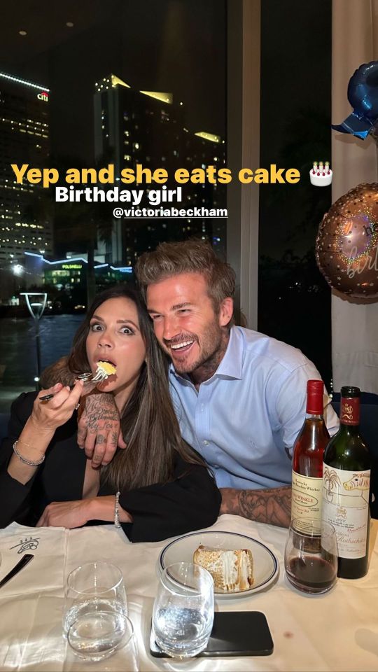 David made a joke about Victoria breaking her strict diet as she enjoyed some birthday cake