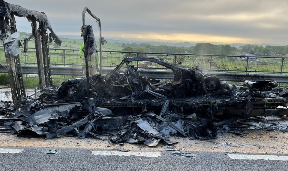 Shocking pictures show the burnt-out wreckage