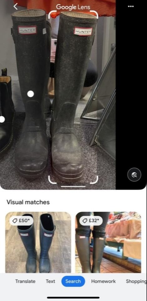 I used Google Lens to find how much I could sell the wellies for online