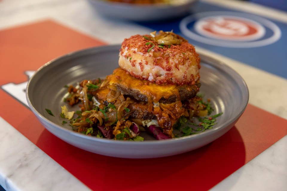 The donut burger is among the menu highlights at London Stadium