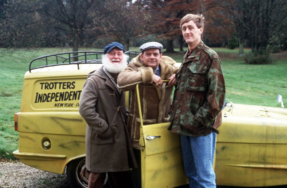 Only Fools cast, from left, Buster Merryfield (Uncle Albert), David Jason (Del Boy) and Nicholas Lyndhurst (Rodney) with one of the show's original vans