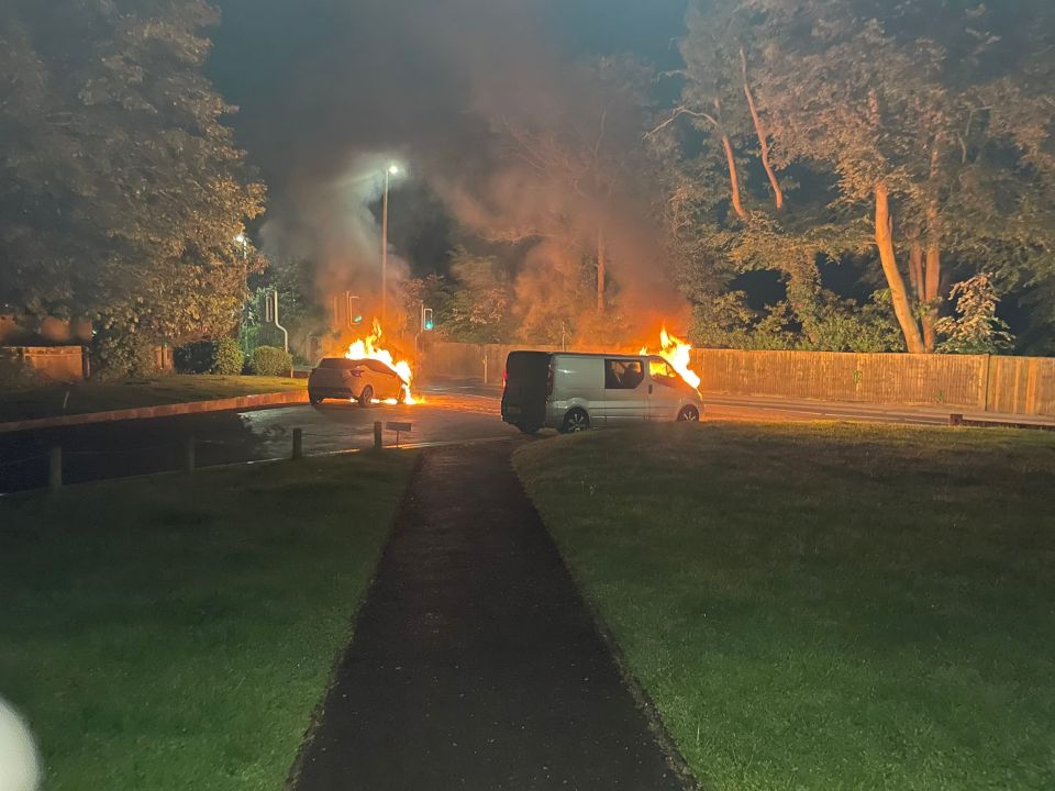 Horrified residents in one street were awoken at 1.20am to find four separate vehicles ablaze