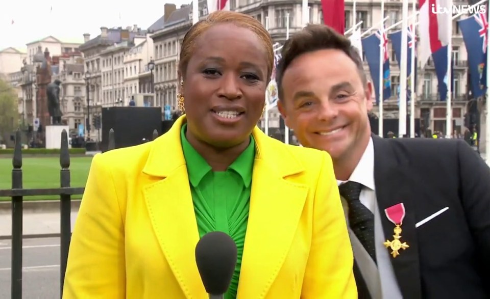 Ant McPartlin appeared behind Charlene White on ITV News