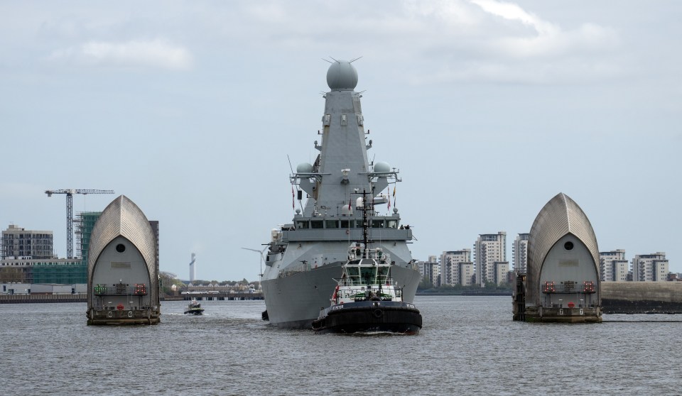 HMS Diamond, a Type 45 destroyer, will stand guard on the Thames to shield the King