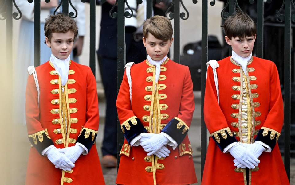 Prince George, nine, travelled separately from his family to the Abbey, with other Pages of Honour from Buckingham Palace