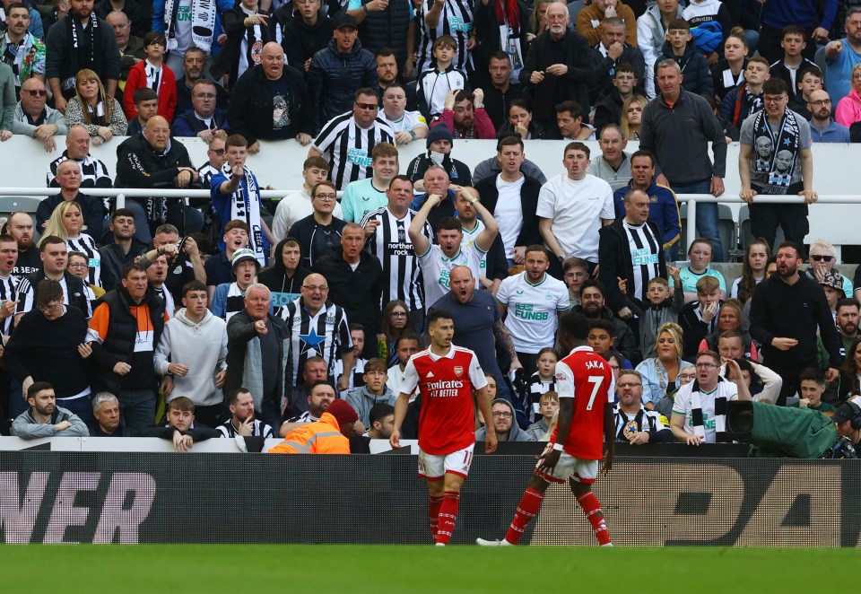 Gabriel Martinelli celebrated in front of raging Newcastle supporters in their 2-0 win