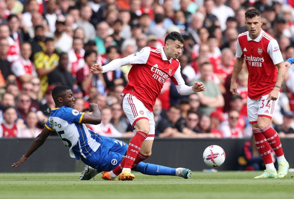 Moises Caicedo brought Martinelli down just minutes later, with the Arsenal man then forced off with an injury