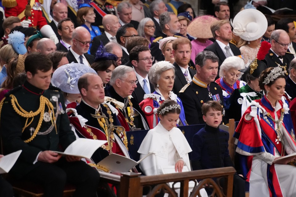 Harry was snapped in the third row at the ceremony with his cousin Princess Eugenie, and her husband Jack Brooksbank