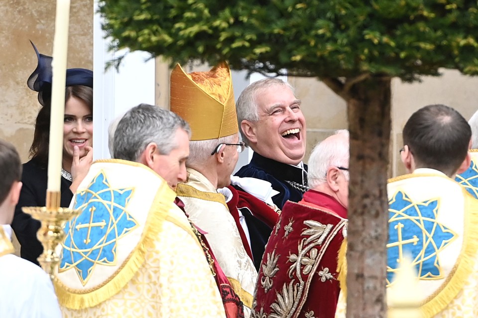 Prince Andrew pictured laughing as he left the ceremony