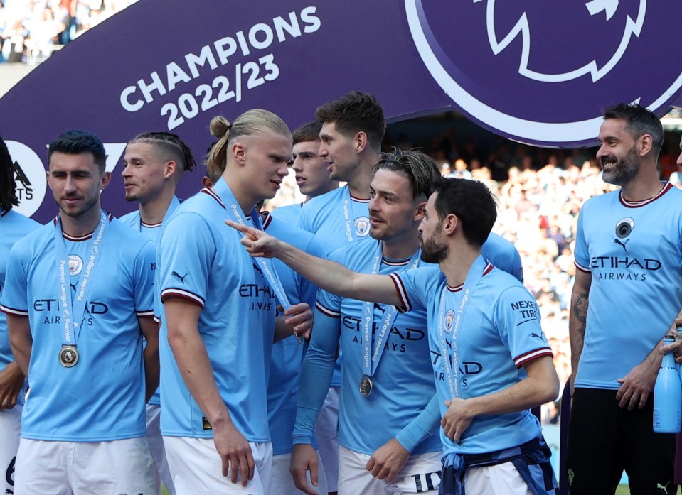 Erling Haaland and Jack Grealish are centre stage again as Man City stars pick up their Premier League winners' medals at the Etihad