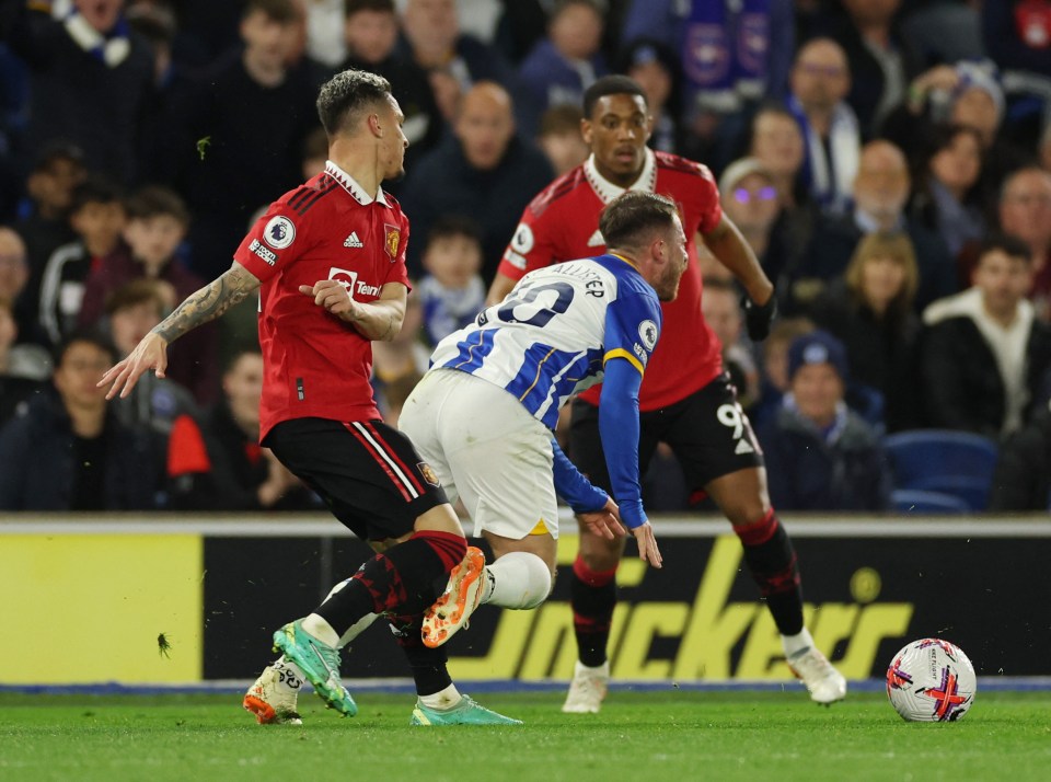 Antony sent Alexis Mac Allister flying with a needless late challenge