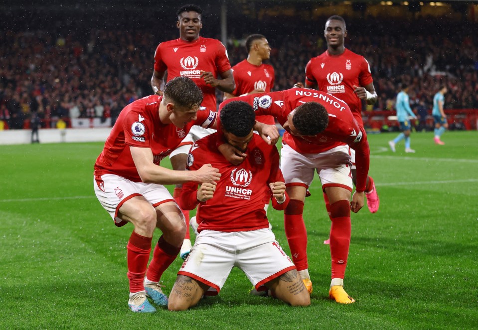 Morgan Gibbs-White’s penalty put Forest 3-1 up on the stroke of half-time