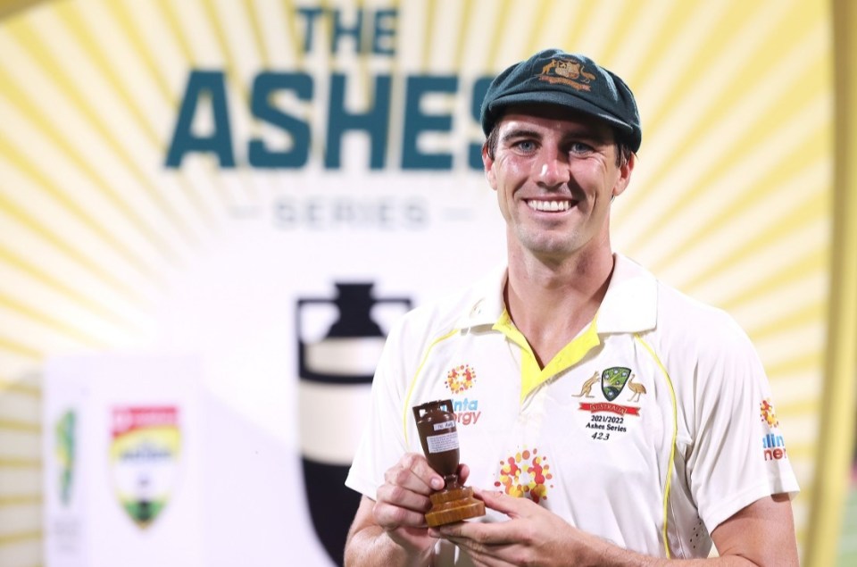 Pat Cummins of Australia celebrates Ashes victory