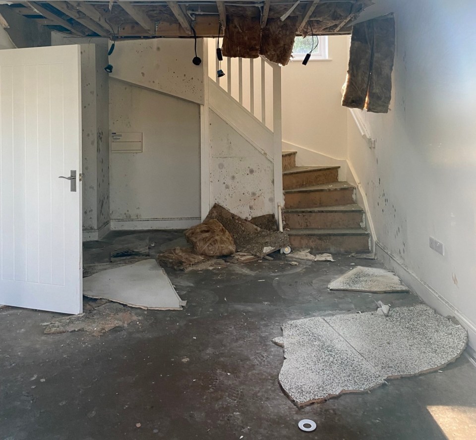 The ceiling has collapsed inside some of the newbuild homes in Bollington, Cheshire