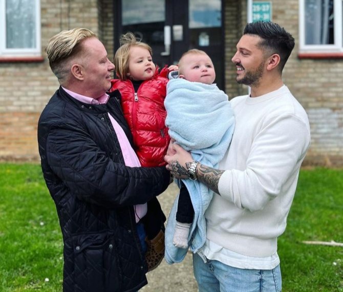 Barrie, pictured with Scott and their kids, Valentina and Romeo, admitted he tried to smuggle a luxury Harrods hamper into the council flat, but it was confiscated