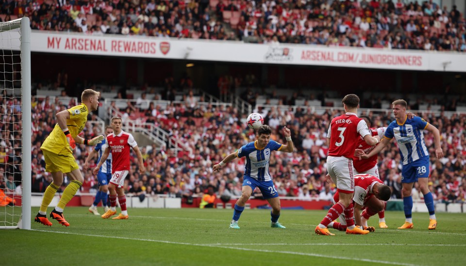 Jakub Kiwior stopped to put his boot on as Brighton scored against Arsenal