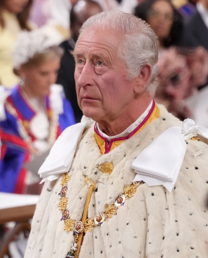 King Charles III during his coronation at Westminster Abbey