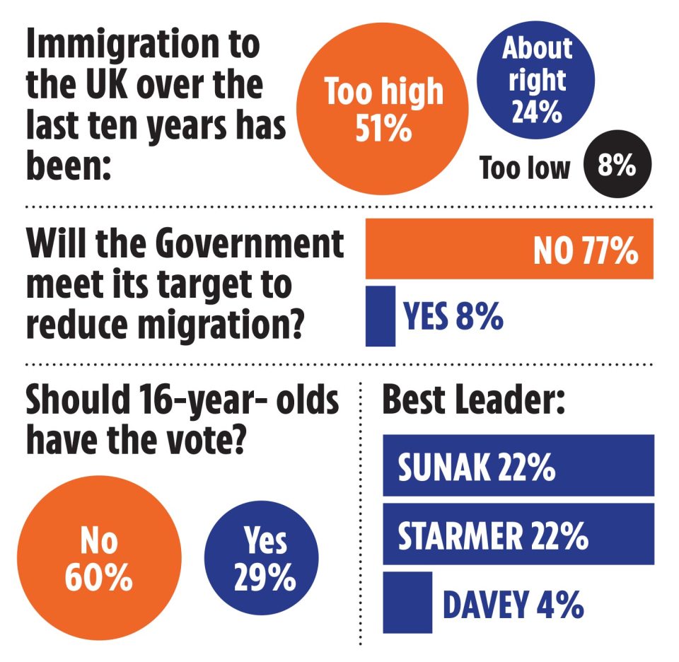 Only eight per cent of voters say immigration has been too low