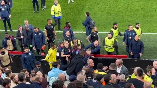 Hammers keeper Alphonse Areola and Flynn Downes headed towards the worrying scenes