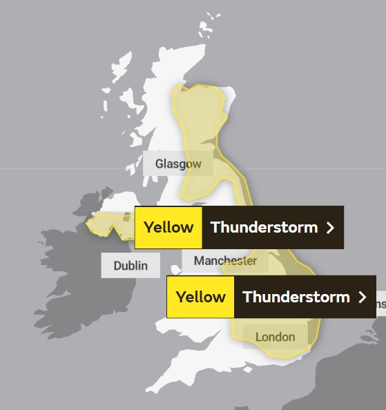 The Met Office have also issued a yellow weather warning for large swathes of the UK