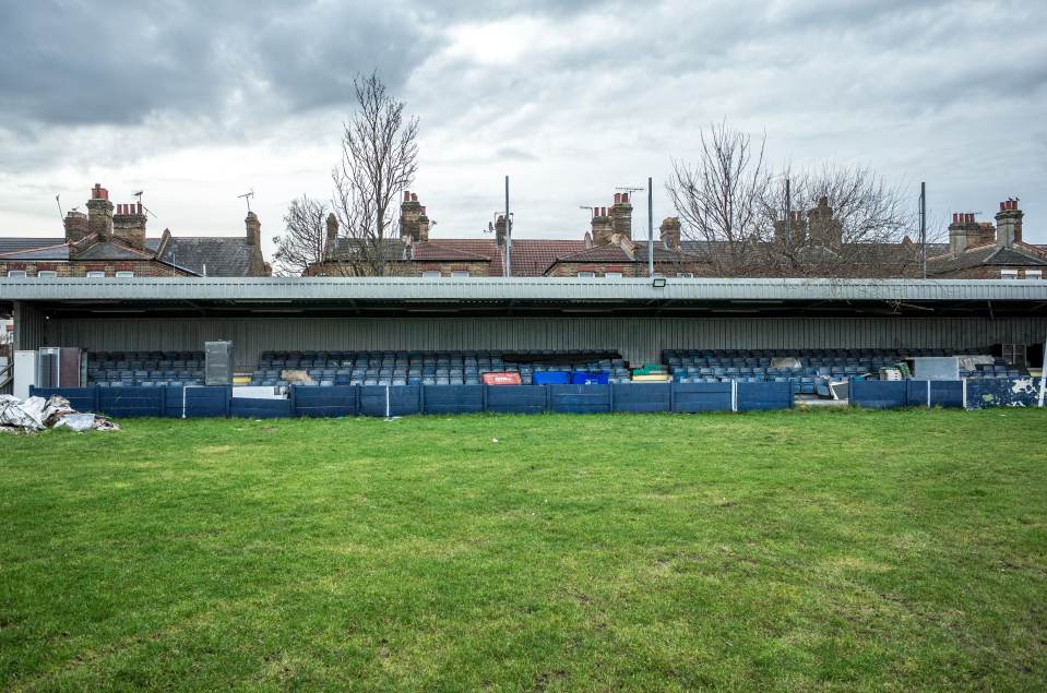 The stadium backs on to houses and a pub