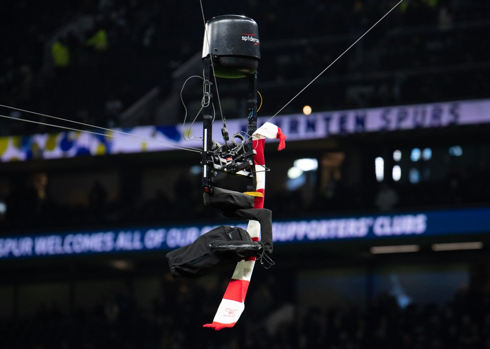 Gabriel Martinelli launched a scarf on to a spidercam at Spurs