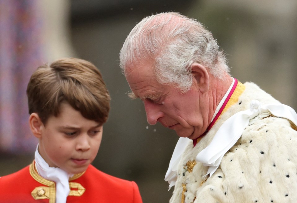 King Charles and Prince George stand during the coronation ceremony