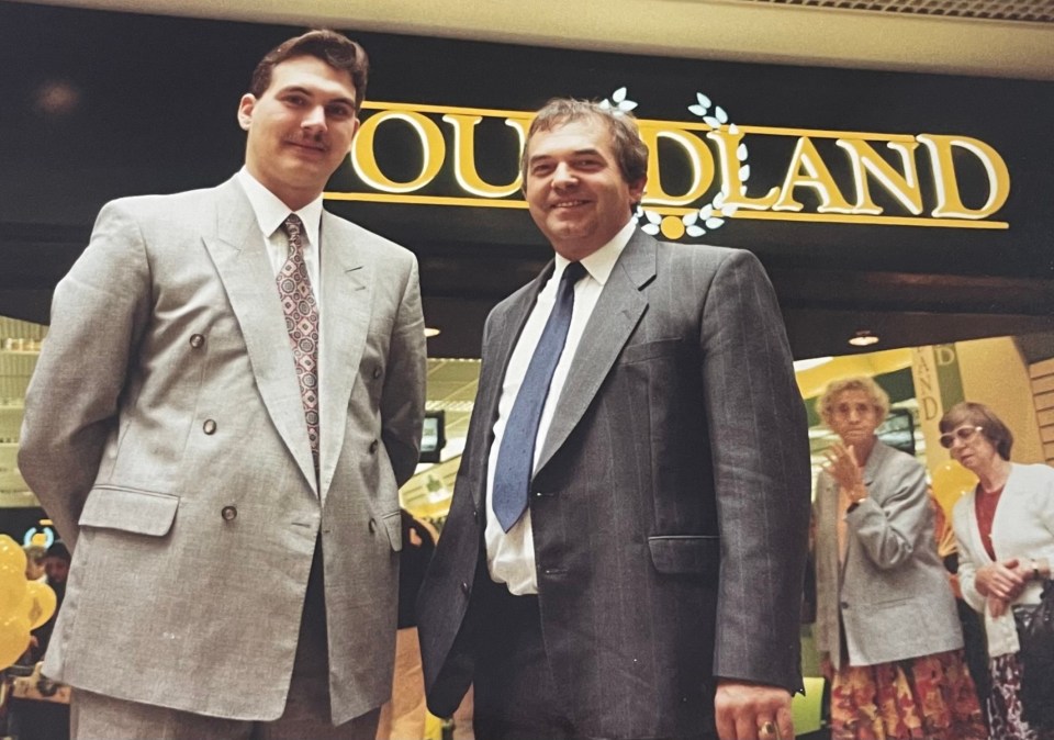 Dad-of-two Steve Smith (left aged 27), 60, co-founded Poundland with his Dad Keith (right) in 1990