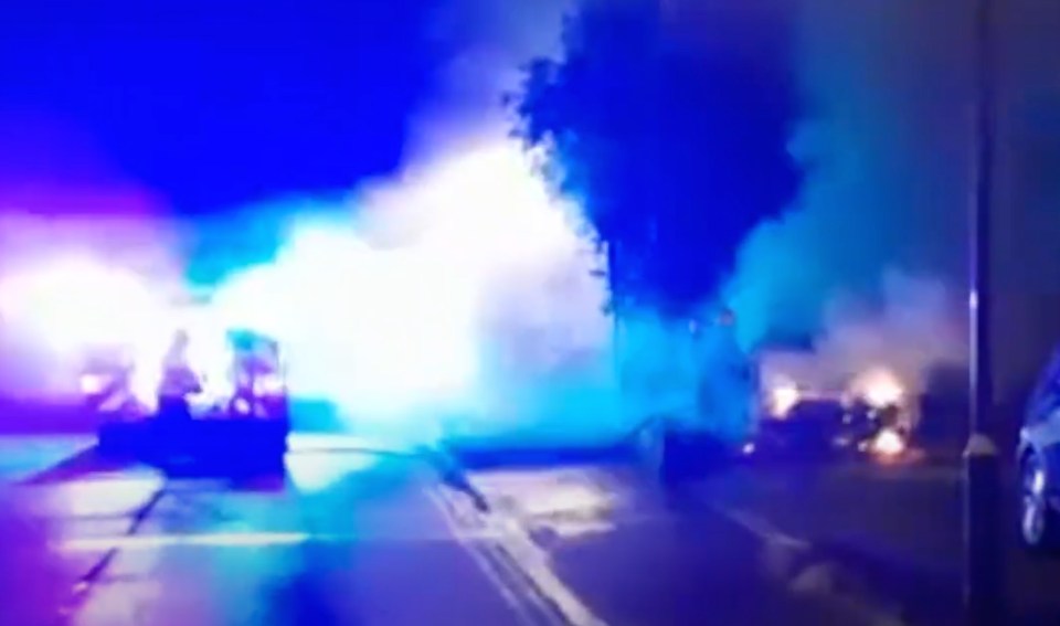 Cars up in flames in Wimborne last night