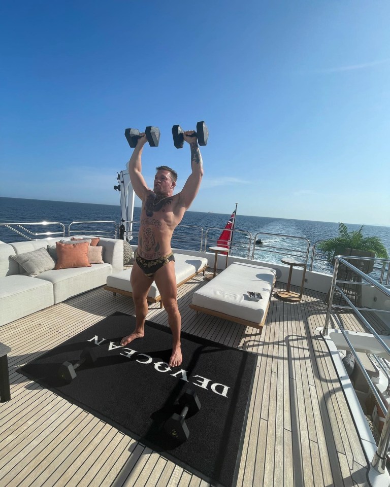 And the MMA ace was pictured training on his superyacht