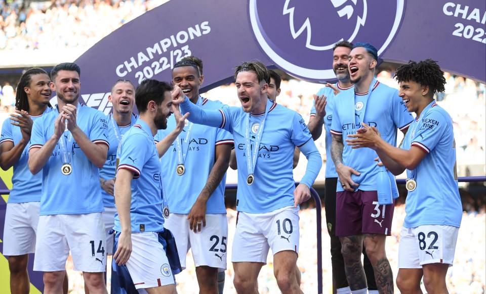 Jack Grealish celebrated Manchester City's Premier League title triumph on Sunday