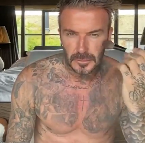 David Beckham stripped topless and showed off his routine