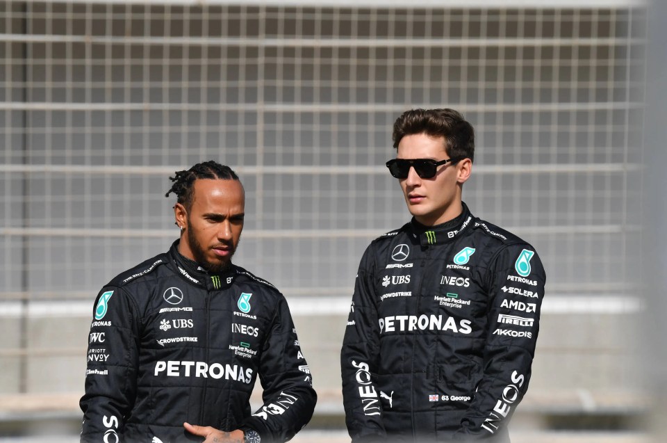 Lewis Hamilton and George Russell during pre-season testing.