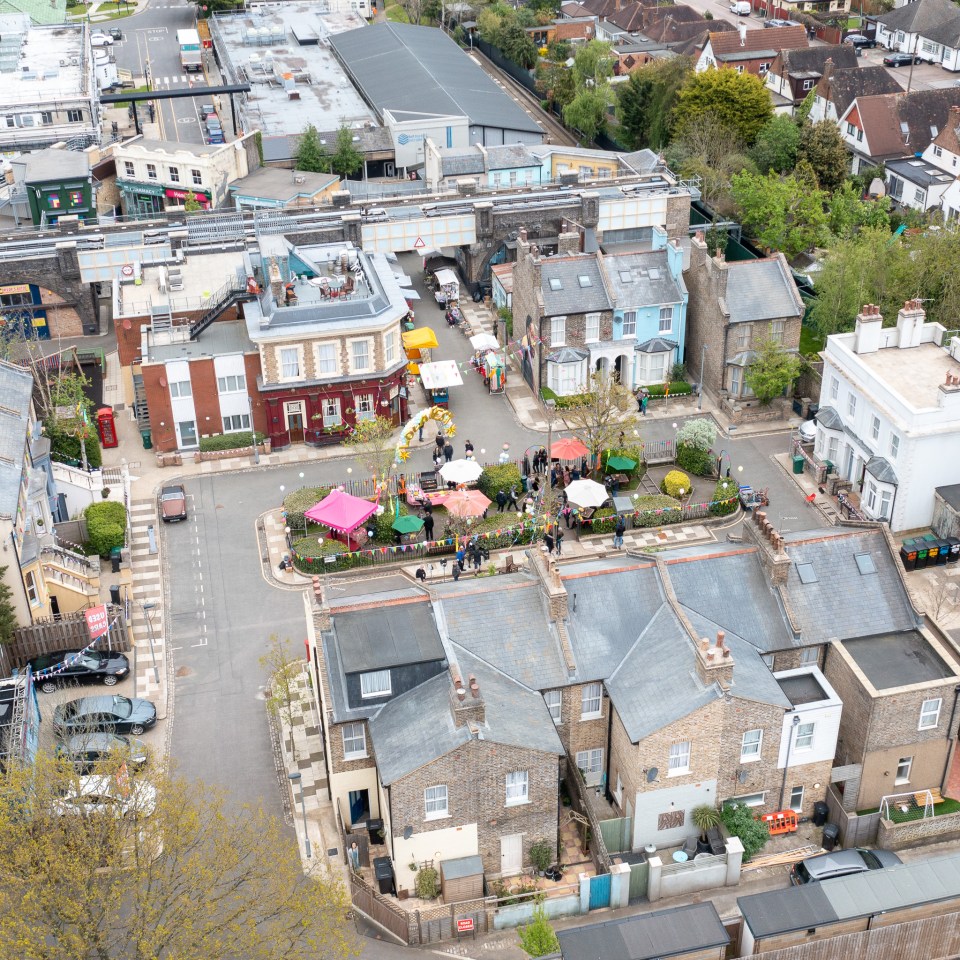 This exclusive picture shows Albert Square decked out for a festival-style funeral for Lola Pearce