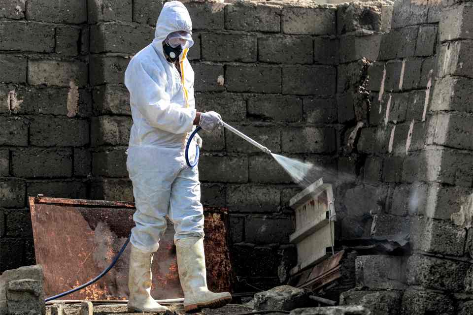 A man has died in Nambia of Crimean-Congo haemorrhagic fever. Pictured: A medic disinfects as a precaution against the spread of CCHF in Iraq on May 22