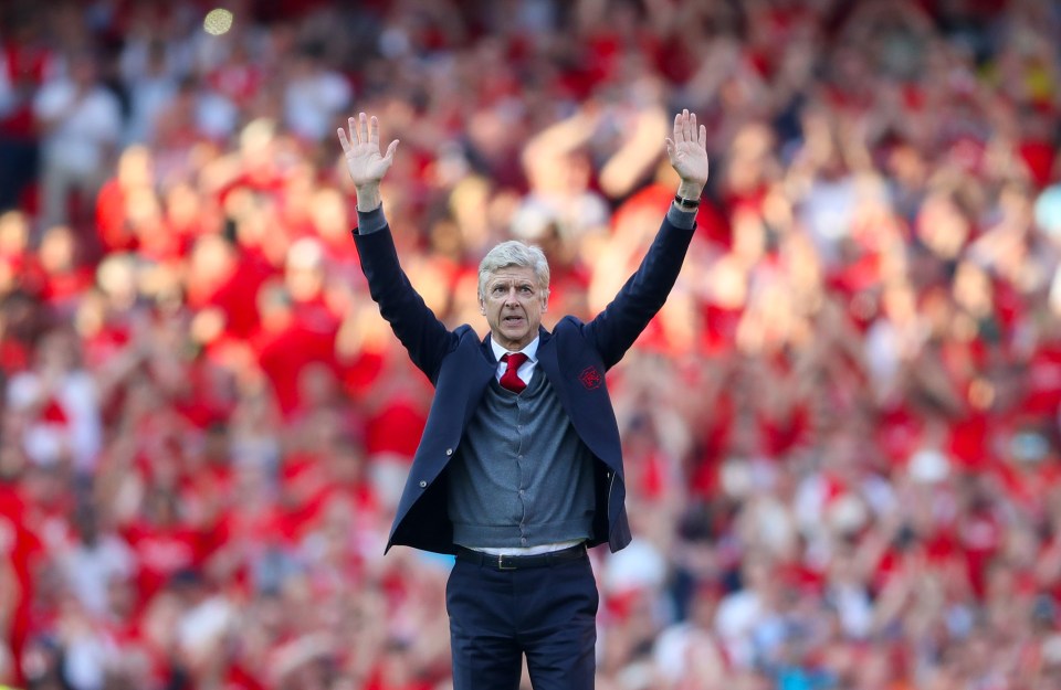 Wenger salutes the crowd after his final game as Arsenal manager.