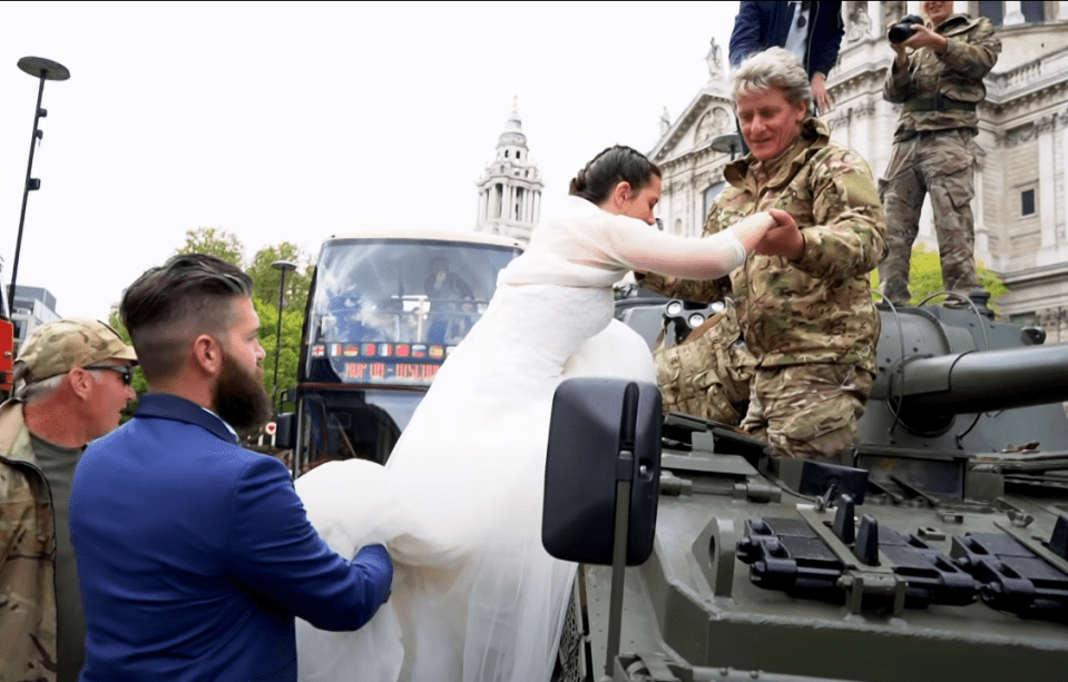 The bride and groom were stunned to find that their Uber was a military vehicle