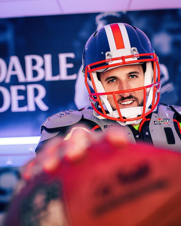 NFL nut Harry Kane has gone all-out as he posed in full American Football attire