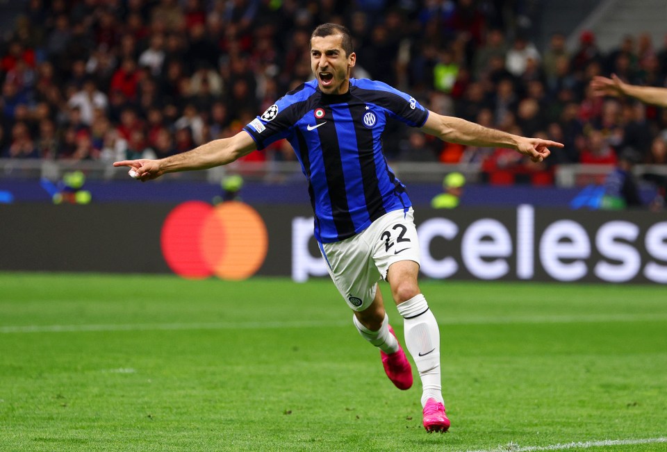 Mkhitaryan wheels away after scoring Inter's second