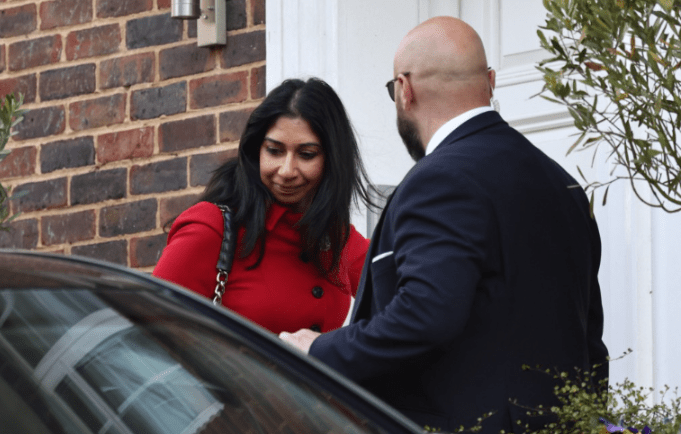 Embattled Home Secretary Suella Braverman leaves her home this morning ahead of a make or break day for her Cabinet career