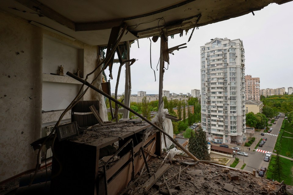 The remains of an apartment after a ‘suicide’ drone struck in Kyiv