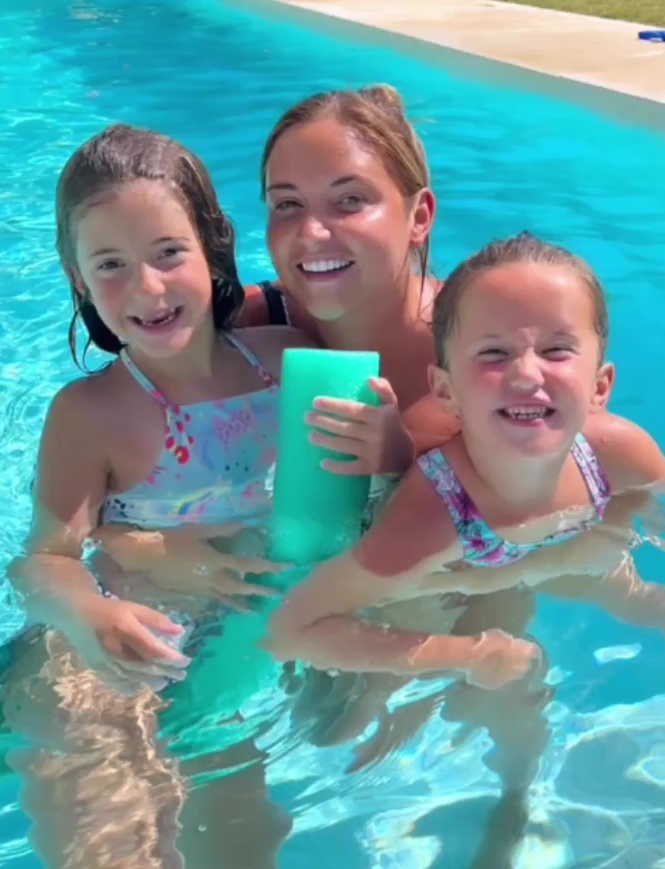 Dan's wife Jac with their daughters Mia and Ella