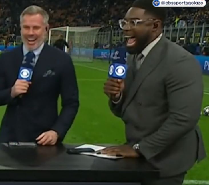 Carragher and Richards were left laughing after greeting Leao